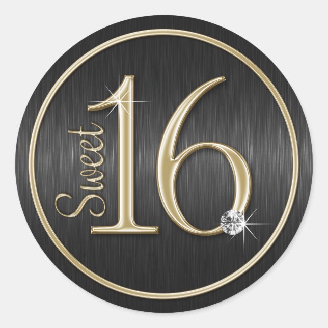 Sweet 16 Black/Gold Envelope Seal Stickers (Front)
