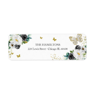 Sweet 16 Black Gold Floral Butterfly Label