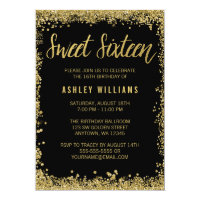 Sweet 16 Black Gold Glitter Birthday Card