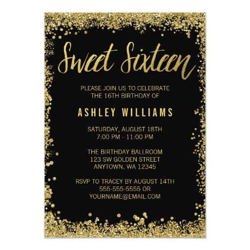 Sweet 16 Black Gold Glitter Birthday Card | Zazzle