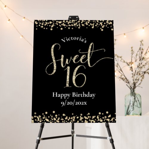Sweet 16 Black Gold Glitter Bold Birthday Welcome Foam Board
