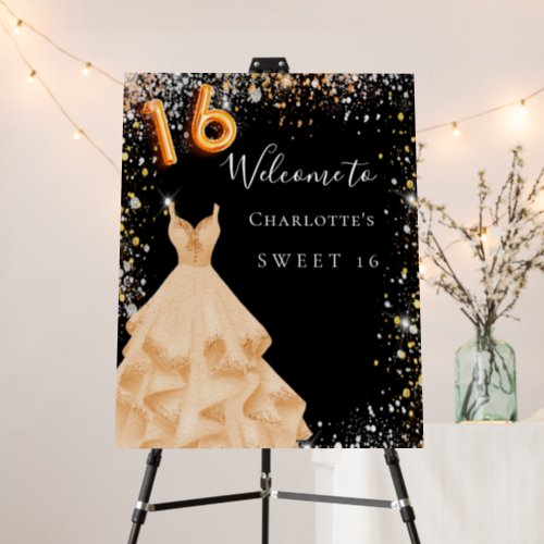 Sweet 16 black gold glitter dress welcome foam board