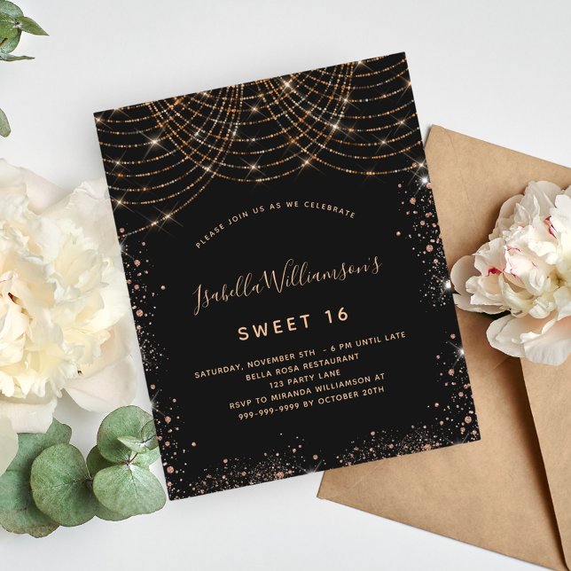 Sweet 16 black gold glitter invitation (Creator Uploaded)