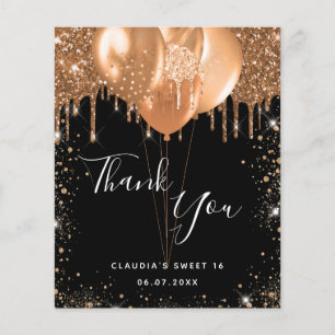 Sweet 16 black gold glitter thank you budget flyer