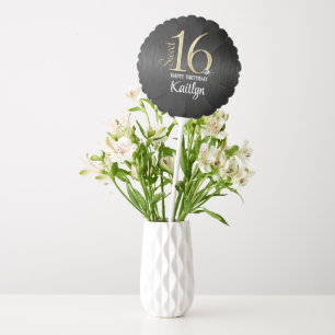 Sweet 16 Black Gold Metallic Personalized Birthday Balloon