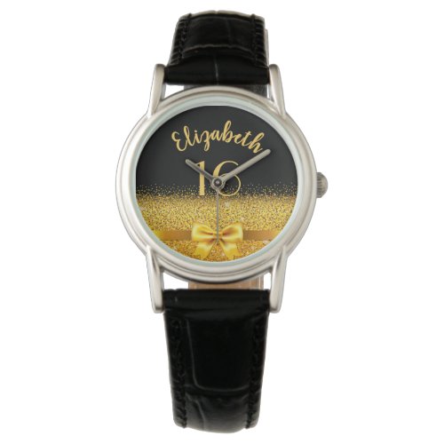 Sweet 16 black gold name elegant bow watch