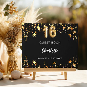 Sweet 16 black gold stars guest book
