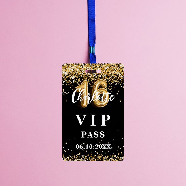 Sweet 16 black gold vip party pass badge (Creator Uploaded)
