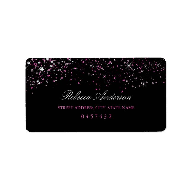 Sweet 16 Black Pink Sparkle Glitter Address Labels (Front)