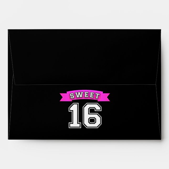 Sweet 16 Black & Pink Sports Birthday Party Envelope (Back (Top Flap))