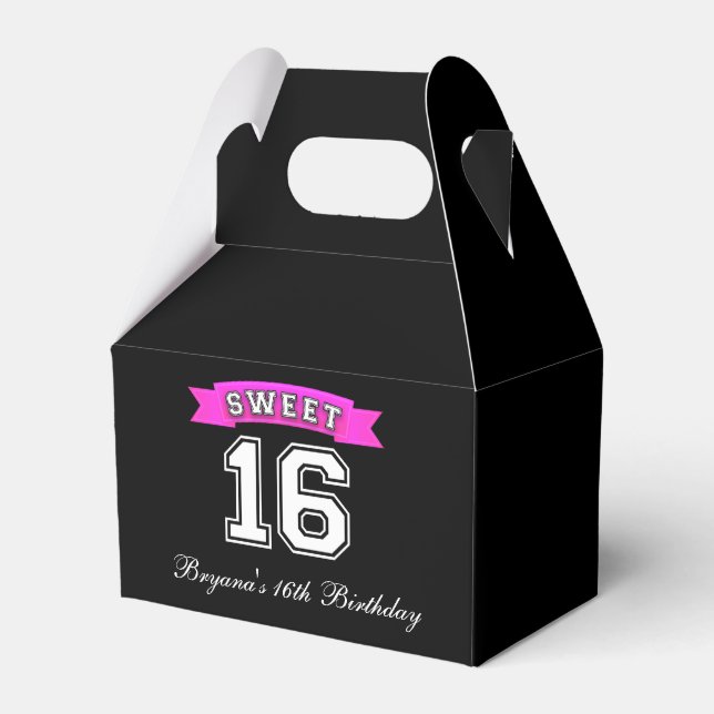 Sweet 16 Black & Pink Sports Birthday Party Favor Favor Boxes (Front Side)