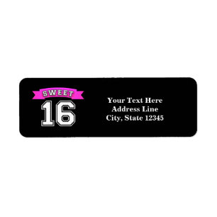 Sweet 16 Black & Pink Sports Birthday Party Label