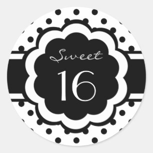 Sweet 16 Black Polka Dot Classic Round Sticker