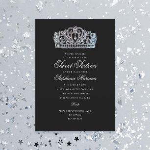 Sweet 16 Black Princess Crown Milestone Birthday Invitation