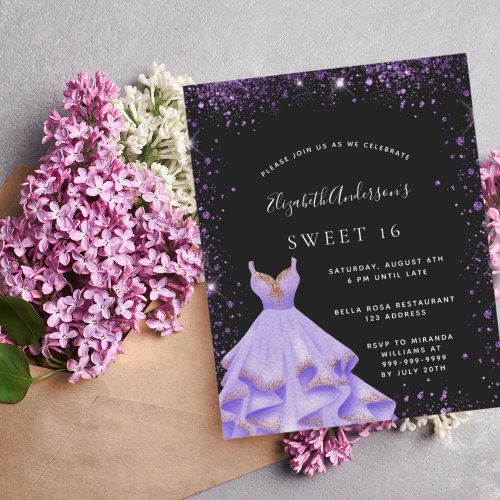 Sweet 16 black purple dress budget invitation