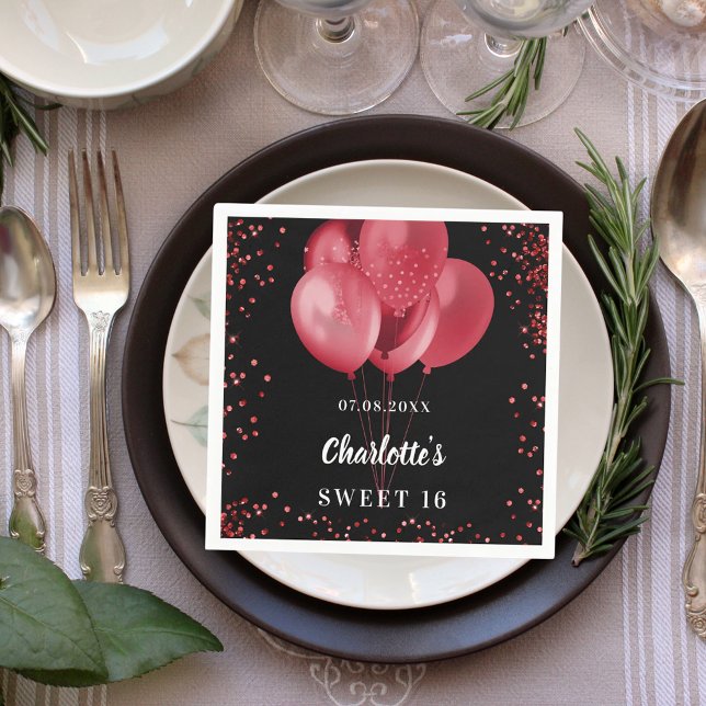 Sweet 16 black red balloons napkins (Creator Uploaded)