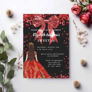 Sweet 16 black red dress bow invitation