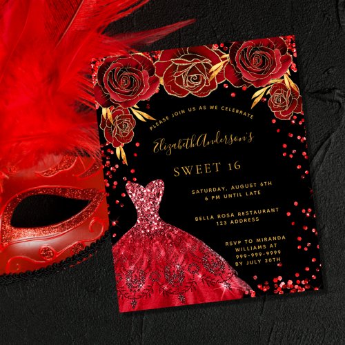 Sweet 16 black red dress budget invitation flyer