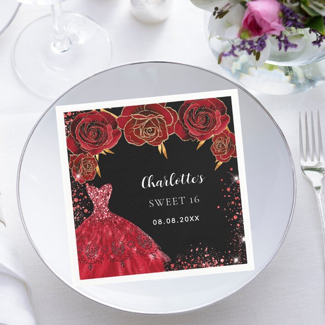 Sweet 16 black red dress flowers napkins (Creator Uploaded)