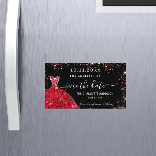 Sweet 16 black red dress save the date magnet