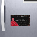 Sweet 16 black red dress save the date magnet<br><div class="desc">A girly and trendy Save the Date magnet for a Sweet 16,  16th birthday party. A stylish black background decorated,  red faux glitter sparkles and a red dress. Personalize and add a date and name/age. The text: Save the Date is written with a large trendy hand lettered style script.</div>