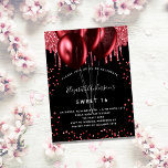 Sweet 16 black red glitter balloons party invitation<br><div class="desc">For an elegant Sweet 16,  16th birthday.  A stylish black background. Decorated with red faux glitter and balloons.  Personalize and add a name,  age and party details. The name is written with a hand lettered style script</div>