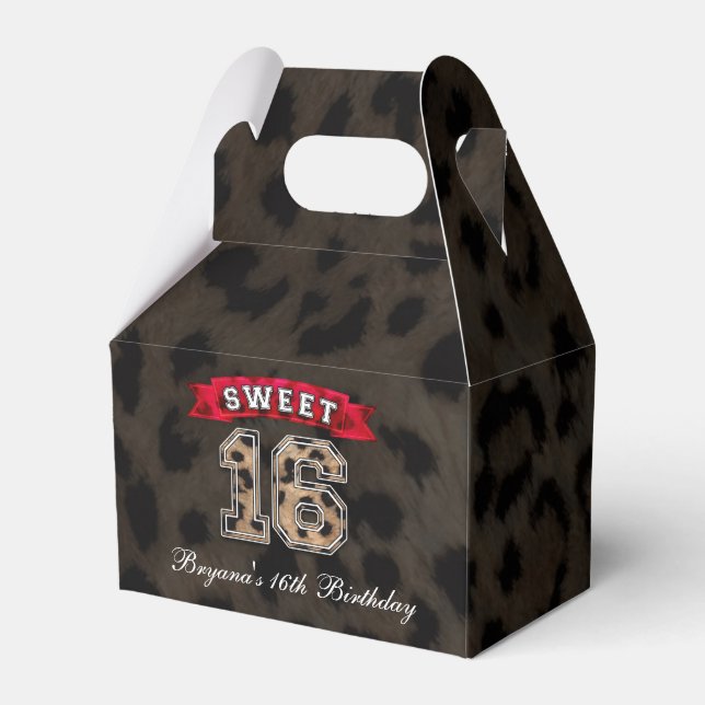 Sweet 16 Black & Red Leopard Print Party Favor Favor Boxes (Front Side)