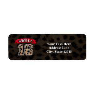 Sweet 16 Black & Red Leopard Print Party Label