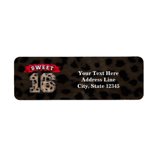 Sweet 16 Black & Red Leopard Print Party Label (Front)