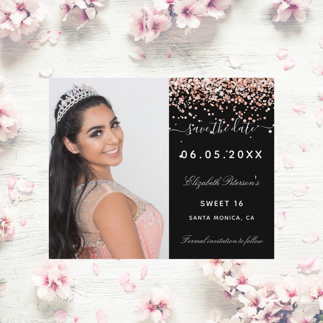 Sweet 16 black rose photo budget Save the Date Flyer (Creator Uploaded)
