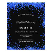 Sweet 16 black royal blue budget invitation flyer (Front)