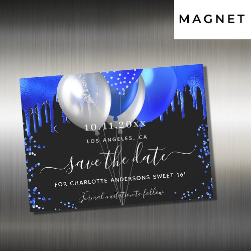 Sweet 16 black royal blue save the date magnet