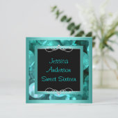 Sweet 16 Black Teal Bubbles Metal  Frame Party Invitation (Standing Front)