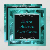 Sweet 16 Black Teal Bubbles Metal  Frame Party Invitation (Front/Back)