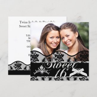 Sweet 16 Black Twins Photo Sweet Sixteen Invitation