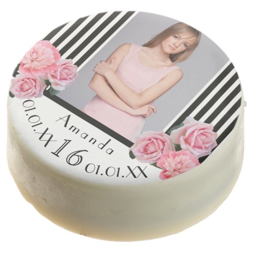Sweet 16 black white stripes florals photo chocolate covered oreo