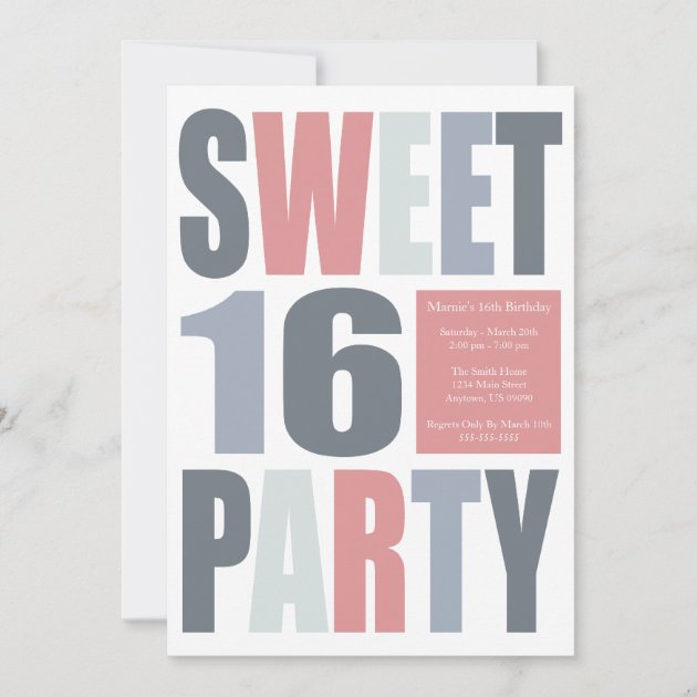 Sweet 16 Block Letter Birthday Party Invitations | Zazzle