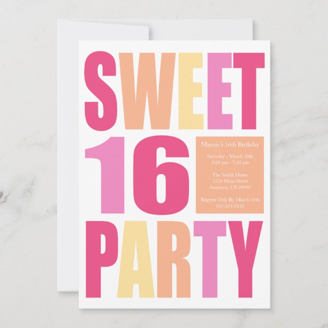 Sweet 16 Block Letter Birthday Party Invitations (Front)