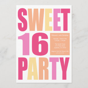 Sweet 16 Block Letter Birthday Party Invitations