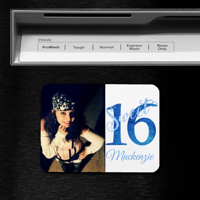 Sweet 16 | Blue 16th Birthday Photo Keepsake Magnet (Creator Uploaded)