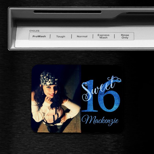 Sweet 16 | Blue 16th Birthday Photo Keepsake Magnet (Creator Uploaded)
