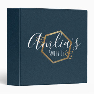 Sweet 16 Blue and Gold Geometrical 3 Ring Binder