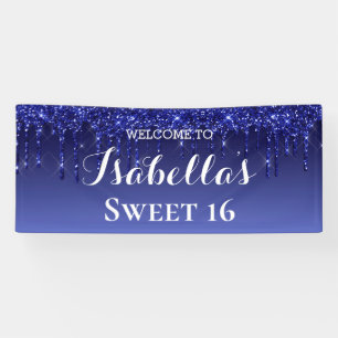 Sweet 16 Blue Dripping Glitter Banner
