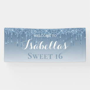 Sweet 16 Blue Dripping Glitter Banner