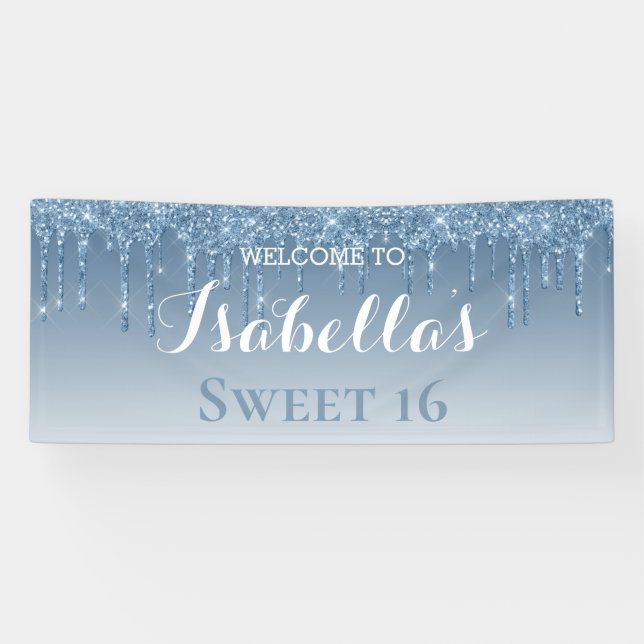 Sweet 16 | Blue Dripping Glitter Banner (Horizontal)