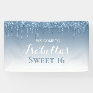 Sweet 16 Blue Dripping Glitter Banner
