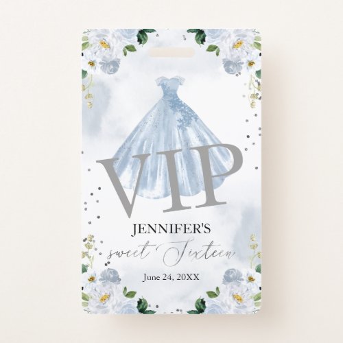 Sweet 16 Blue Floral Dress 16 VIP Birthday Badge