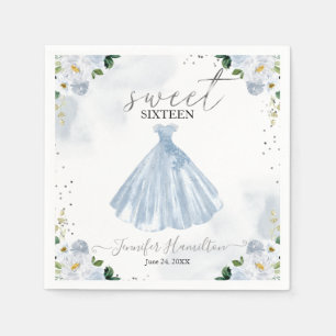 Sweet 16 Blue Floral Dress Napkins