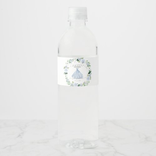 Sweet 16 Blue Floral Pink Dress Water Water Bottle Label