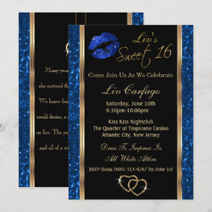 Sweet 16 Blue Glitter Invitation